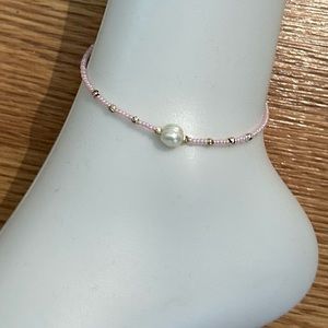 Freshwater Pearl Center And Pink Coral Anklet